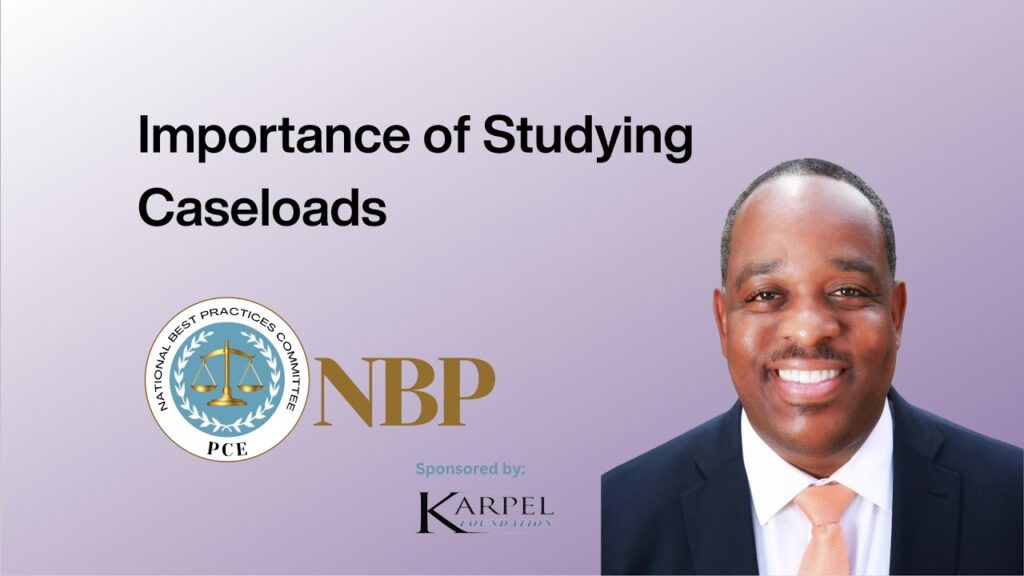 A purple background includes the text, "Importance of studying caseloads," and features a headshot of Howard Henderson, Ph.D., Professor and Founding Director of the Center for Justice Research at Texas Southern University.