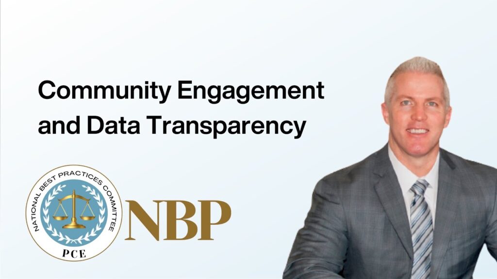 A light blue background includes the text, "Community Engagement and Data Transparency" with a headshot of district attorney Jeff Reisig of Yolo County, California.