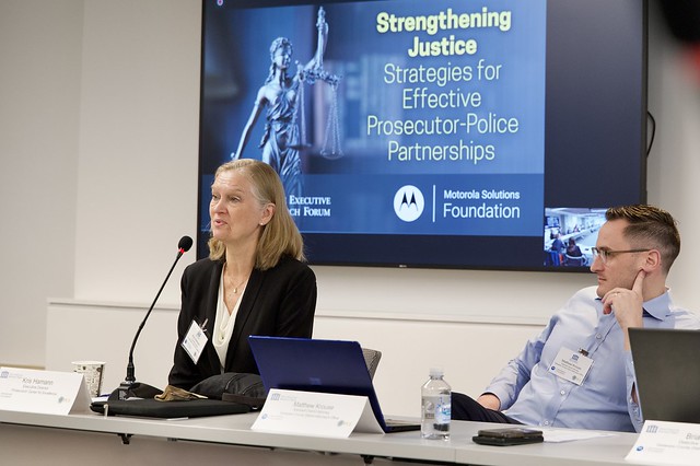PCE Executive Director Kris Hamann speaks at a prosecutor training on strategies for effective prosecutor-police partnerships.